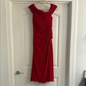 Ieena 1 for Mac Duggal Red One Shoulder Ruched Cocktail Dress